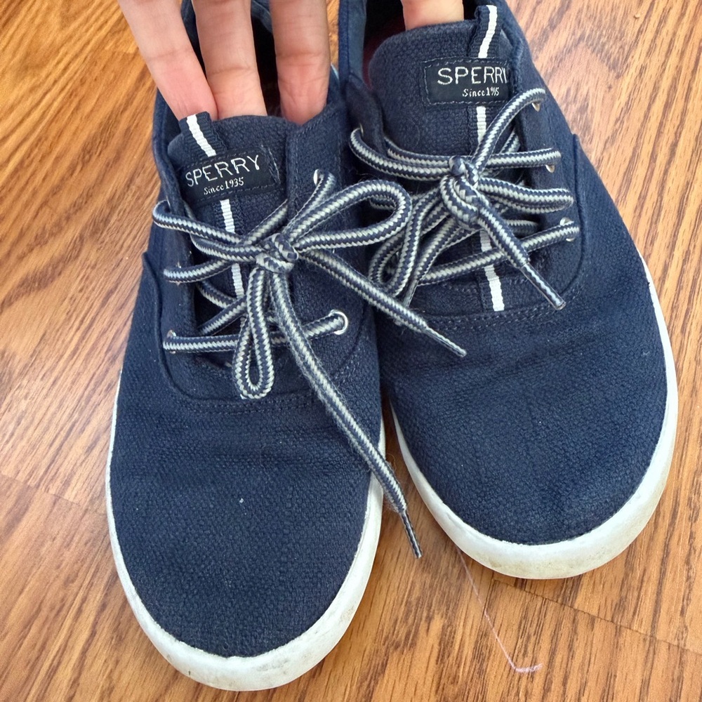 Sperry Dark Blue Canvas Shoes with White Soles
